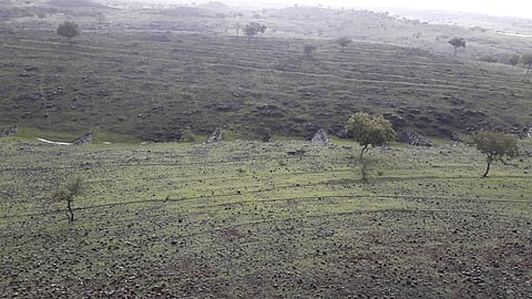 Water conservation structures created in the grassland surrounding the village. Photo: Rushikesh Gawade