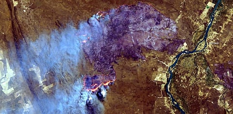 An ongoing wildfire near Morpara in Bahia, Brazil. Photo: Copernicus