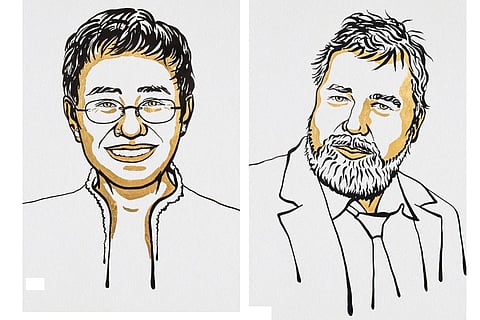 नोबेल शांति पुरस्कार के विजेता मारिया रेस्सी और दमित्री मुरातोव; फोटो: नोबेल समिति