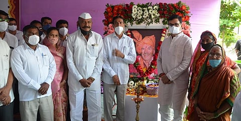 Residents of Darewadi village in Maharashtra's Ahmednagar district at a condolence meet for Hermann Bacher. Photo: WOTR / Twitter