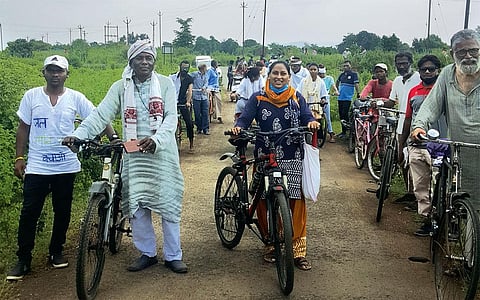 Tribal activists organise cycle rallies across Songadh taluka to raise awareness against the potential impacts of the planned zinc smelter project