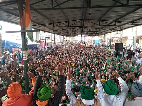 At Delhi's Tikri border November 28, 2021. All three farm laws were repealed in Parliament November 29. Photo: Sanyukt Kisan Morcha