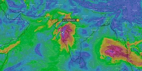 A snapshot of the depression in the Arabian Sea on December 2 at 1:00 AM, based on ECMWF data