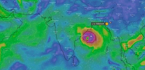 A screengrab from windy.com showing Cyclone Jawad