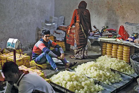 Despite efforts to shift polluting industries away from the area around 
the Taj Mahal, several 
petha workers operate near the monument