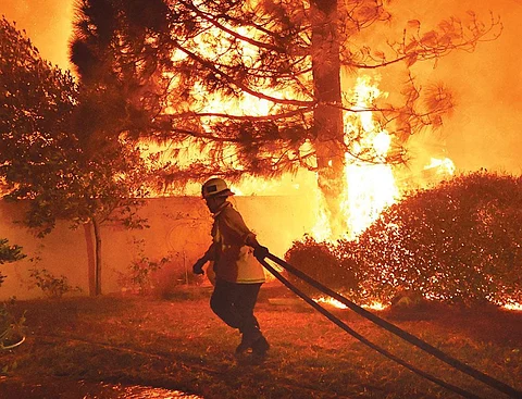 A firefighter during a wildfire in California.