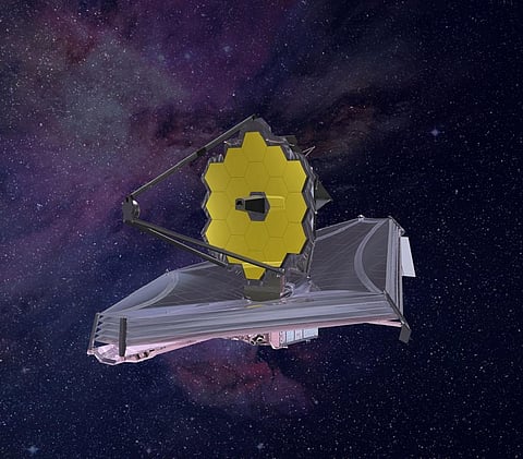 Artist’s impression of the James Webb telescope after deployment of the mirror and sunshield. Northrup Grumman / Nasa