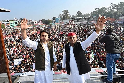 Samajwadi Party leader Akhilesh Yadav and Rashtriya Lok Dal leader Jayant Chaudhary. Photo: @yadavakhilesh / Twitter