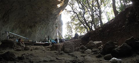 The Grotte Mandrin rock shelter saw repeated use by Neanderthals and modern humans over millennia. Ludovic Slimak, CC BY-ND