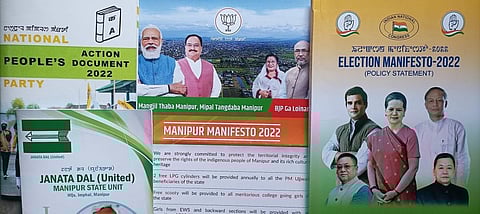 Screen grab of manifestos of political parties in Manipur. Photo: Sobhapati Samom
