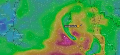 The cyclonicformation in the Bay of Bengal as captured by Windy.com