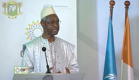 Ibrahim Thiaw, executive secretary of the UN Convention to Combat Desertification, addresses CoP15 in Abidjan. Photo: @ibrahimthiaw / Twitter