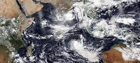 A Nasa photo showing Cyclones Asani and Karim.