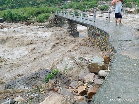 Access to Sarkhet village has been totally cut due to the collapse of a bridge on the river. Photo: Megha Prakash