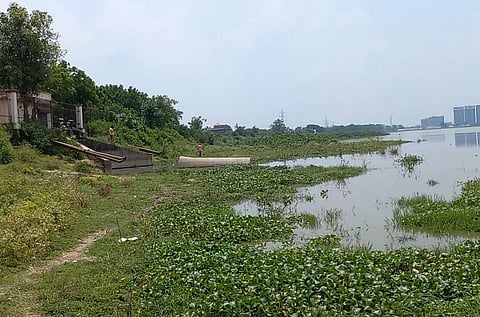 Untreated sewage flows into the Ramgarh lake, polluting it. Photo: Satyendra Sarthak