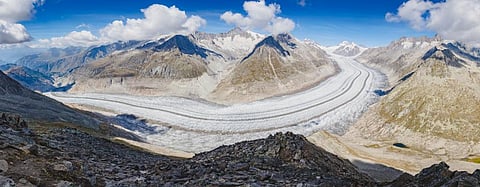 The Aletsch Glacier in Switzerland is the largest in the Alps. A century ago it was several kilometres longer and several hundred metres thicker. Photo: Alberto Garcia Guillen / Shutterstock