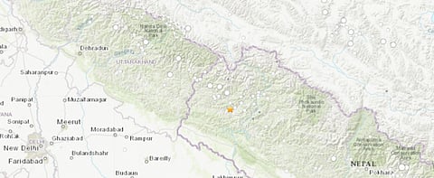 A map by the US Geological Survey showing the epicentre of the earthquake in Nepal