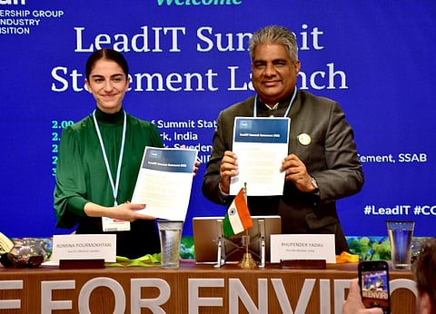 Environment Minister Bhupender Yadav launching India's statement at COP27. Photo: @byadavbjp / Twitter