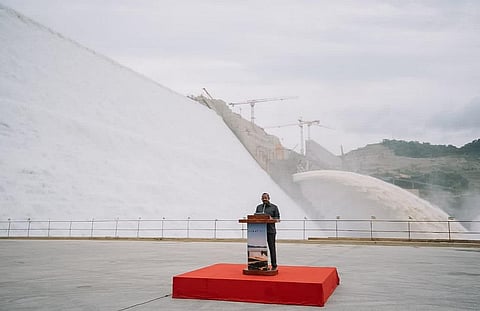 Ethiopian Prime Minister Abiy Ahmed announcing the successful completion of the Grand Ethiopian Renaissance Dam's third filling on August 12 this year. The GERD has caused a dispute between Ethiopia, Sudan and Egypt as to who has first right over the Nile's waters. Photo: @PMEthiopia / Twitter