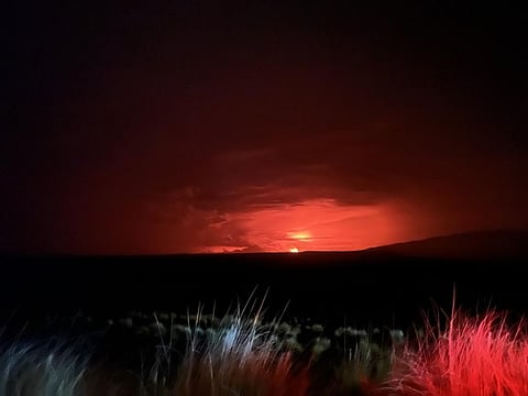 Photographs of Mauna Loa taken by Ken Hon, Scientist in Charge of the Hawaiian Volcano Observatory from Waikoloa at about 1:27am on November 28. and tweeted by @USGSVolcanoes