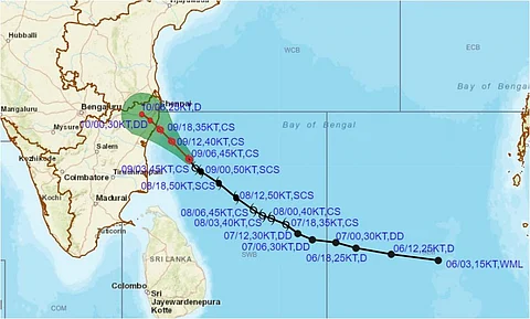 The current path of Cyclone Mandoos. Photo: IMD