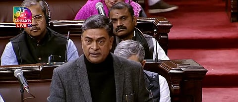Union Minister RK Singh during the discussion on the Energy Conservation Bill in the Rajya Sabha. Screengrab from Sansad TV