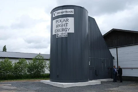 The battery has a four metres wide and seven metres high steel container with 100 tonnes of recycled sand. Photo: Polar Night Energy