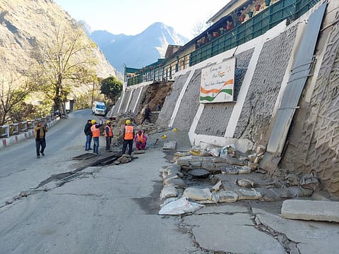 A leak near Joshimath’s Marwari area. Photo: Sunny Gautam / CSE