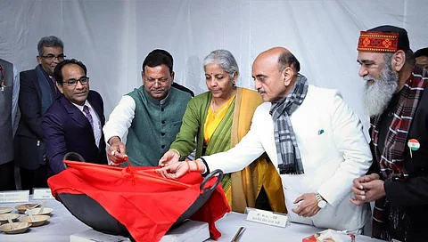Union Finance Minister Nirmala Sitharaman during the Halwa ceremony at the ministry on January 26, 2023. Photo: @nsitharamanoffc / Twitter