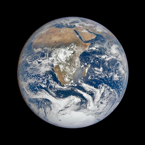 Nasa’s new ‘Blue Marble’ photograph, taken on December 8 2022. Photo: DSCOVR/NASA, Author provided (no reuse)
