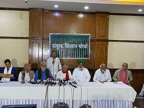 SKM leaders address the press on March 19 in New Delhi. Photo: SKM