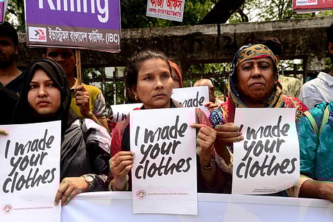 Activists in Dhaka demand safe working conditions in 2019, on the anniversary of the Rana Plaza collapse. Photo: Mamunur Rashid / NurPhoto via Getty Images
