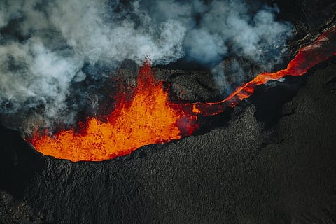 An aerial view of the Mauna Loa volcano, which erupted on the island of Hawaii in December 2022. Photo: Andrew Richard Hara / Getty Images News