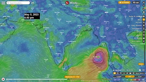 The IMD warned of high-speed winds over the southeast Bay of Bengal and adjoining areas of Andaman & Nicobar Islands and the Andaman Sea. Screengrab: Windy.com