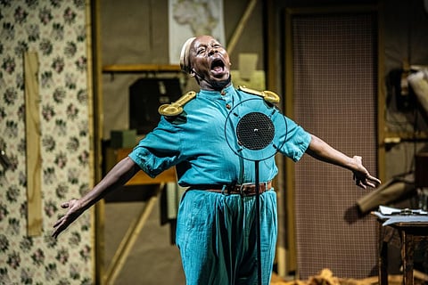 Hamilton Dhlamini in The Head & The Load, a production in which composer Philip Miller reworks the British national anthem. Photo: Stella Olivier / The Head & The Load