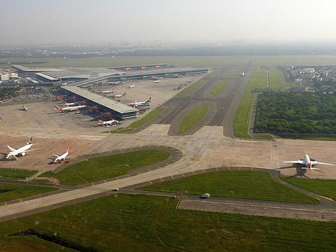 The land around Delhi's Indira Gandhi International Airport has sunk dramatically over the years. Photo: Rehman Abubakr