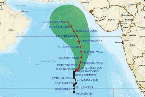 An IMD map showing the track of Biporjoy