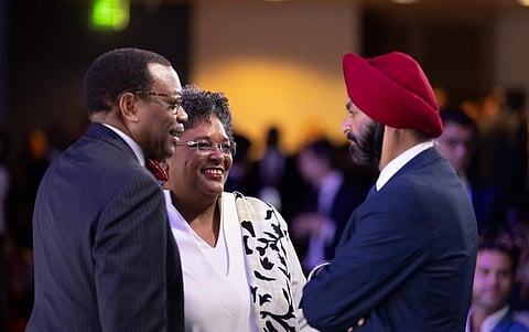 Barbados PM Mia Mottley with Ajay Banga of the World Bank. Photo: @miaamormottley / Twitter