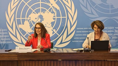 Rebeca Grynspan, UNCTAD secretary-general during a press conference where the report was released. Photo: @ONUGeneve