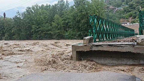 A bridge in Himachal Pradesh’s Kullu collapsed after heavy rains. Photo: Rohit Parashar