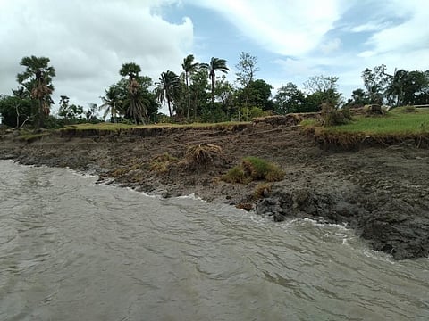 Erosion on the river bank in Ghoramara, Sundarbans. Photo: Jayanta Basu
