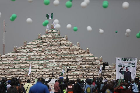 In 2022, government launched one million rice paddies, stacked in 15 pyramids, but the country’s food crisis has persisted. Photo: Kola Sulaimon/AFP via Getty Images