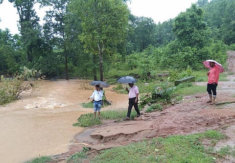 Overflowing rivers disrupted road connectivity in several places in Kandhamal district. Photo: Hrusikesh Mohanty