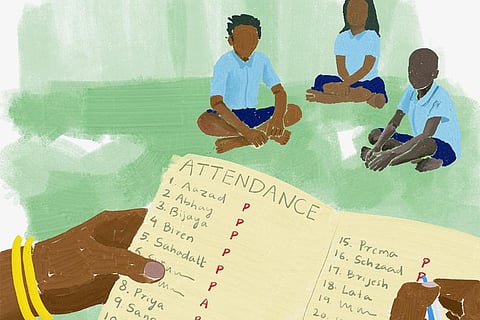 केवल रजिस्टरों में उपस्थित बच्चे, फोटो: जन जागरण शक्ति संगठन (जेजेएसएस)