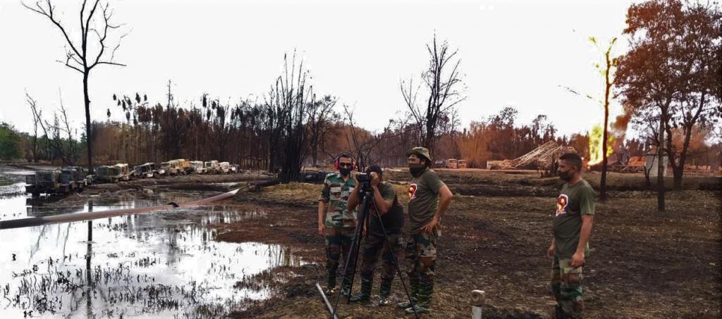 File photo of Indian Army soldiers assessing the situation at Baghjan near the blowout well.