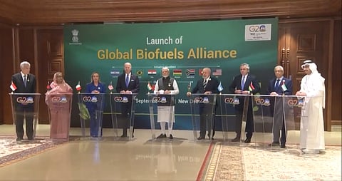 The launch of the Global Biofuels Alliance during the G20 Summit. Photo: @nitin_gadkari / X (formerly Twitter)