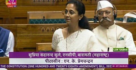 NCP Leader Supriya Sule during the debate in the Lok Sabha on the Women's Reservation Bill. Photo: @supriya_sule / X, formerly Twitter