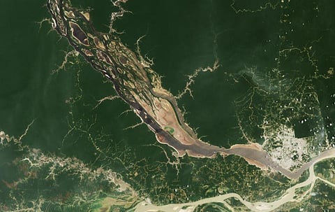 An image released by NASA showing a dried up Rio Negro, the Amazon's largest tributary