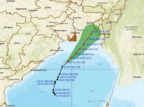 The path of Cyclone Hamoon as predicted by IMD