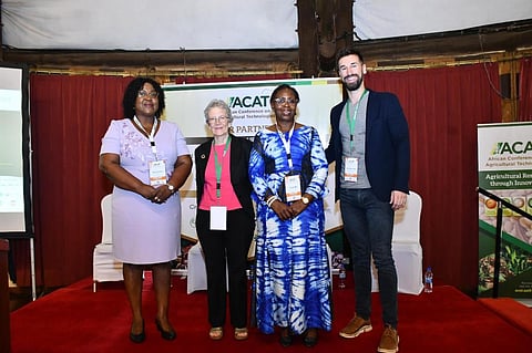 (From L-R) Sylvia Horemans, chief executive of Kamano Seed; Margaret Gill, emeritus professor at the University of Aberdeen, UK; Renalda Bernard Mlay, founder of Renie Fresh and Henry Gordon-Smith, chief executive Agritecture. Photo: Mekonnen Teshome